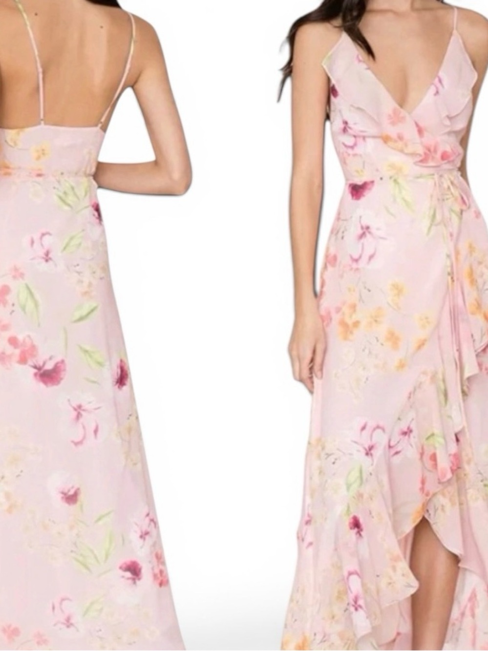 Yumi Kim “Meadow” Pink Floral Crepe  Hi-Lo Wrap Dress NWT  Size L